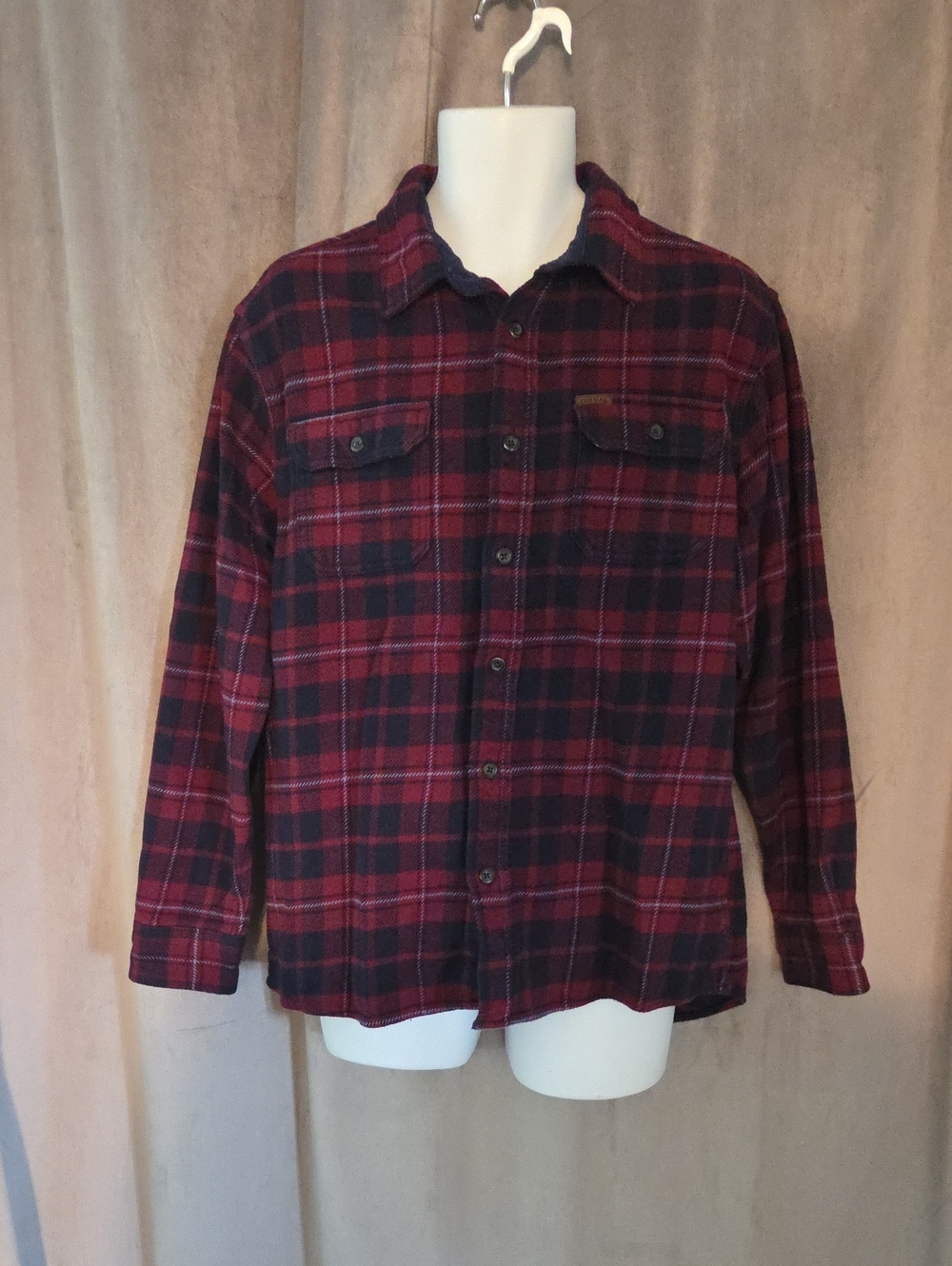 Orvis Size Large Red and Black Plaid Button-Down Shirt